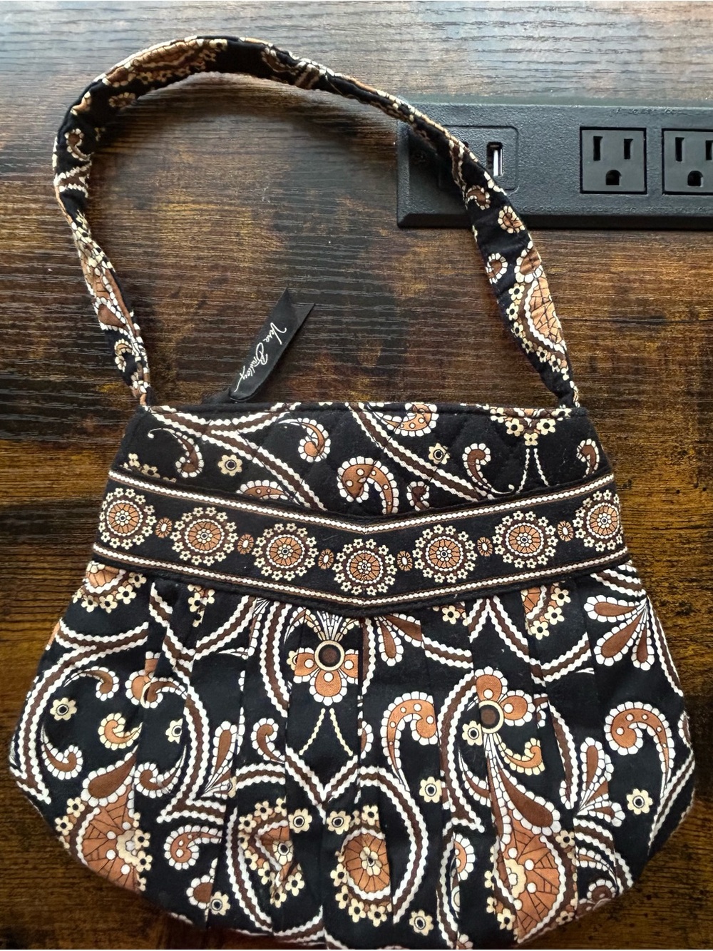 Vera Bradley Caffe Latte Black & Brown Floral Quilted Shoulder Bag